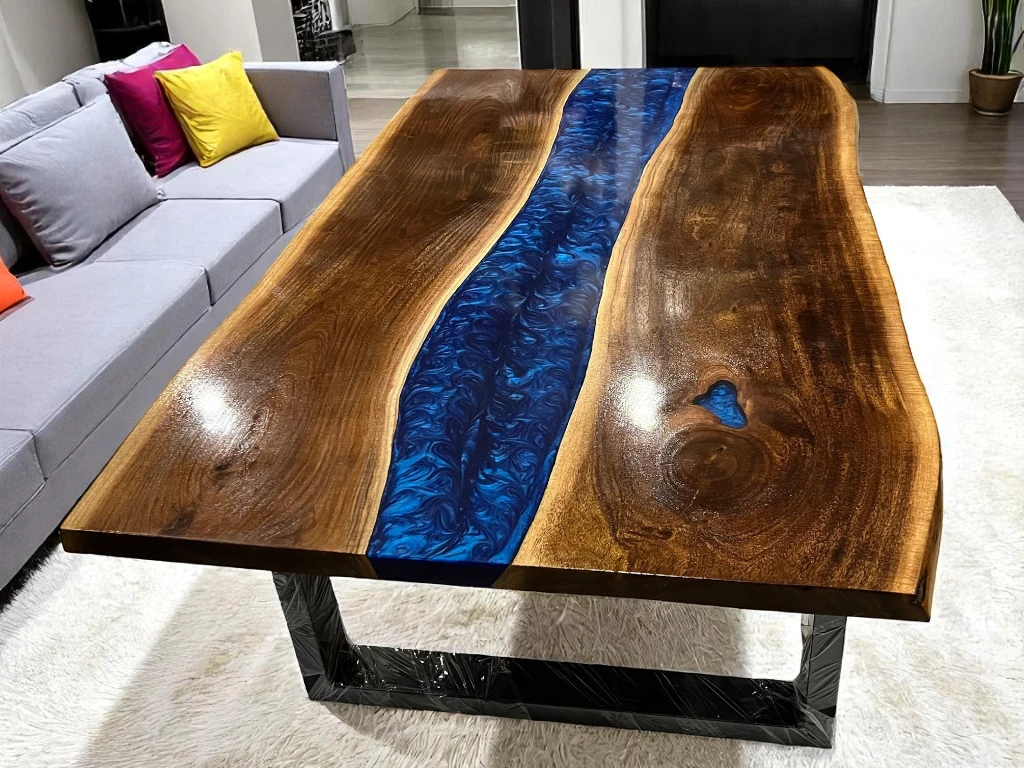 Live Edge Wood Epoxy Table Blue : Handcrafted and Personalized 